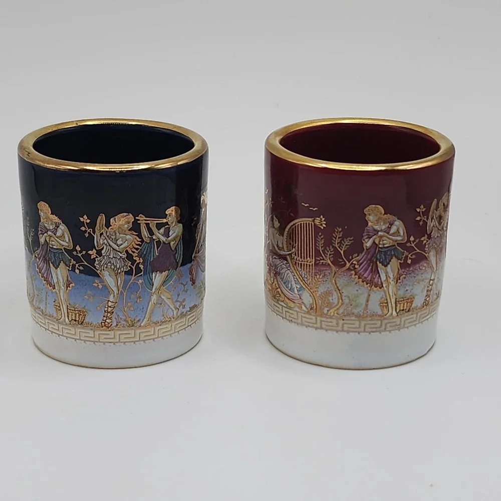 Vintage Greek Shot Glass Mythology Adis Artisan 24C Gold Detail Hand Crafted Art